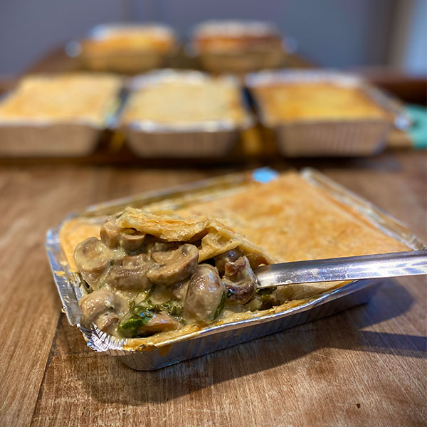 Creamy Mushroom & Spinach Tray Bake with a puff pastry topper  (V)